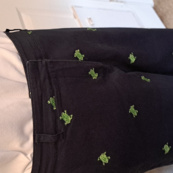 Briggs New York Size 12 cropped pants with small green frogs and White Button Do - Picture 4 of 8